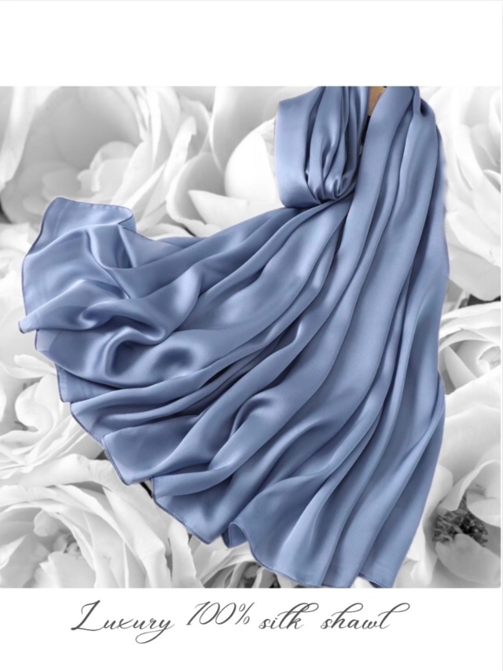 Steel Blue 100% SILK SATIN Large Shawl Scarf Evening Wrap Cover Up Wedding Gift